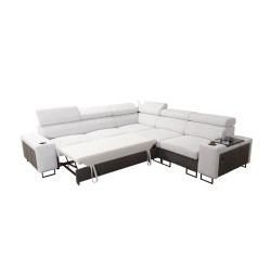 Prestige III corner sofa with sleeping function and USB port - Soft to the touch, Freya 210.24 + Tauro 8207