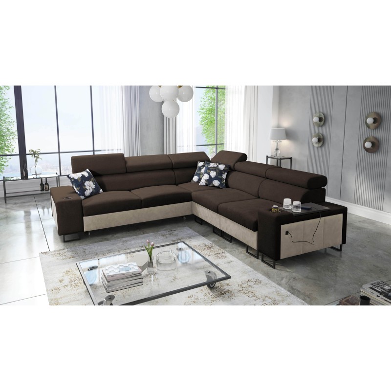Ecksofa Prestige III mit Schlaffunktion und USB-Anschluss - Weich im Griff, Freya 210.08 + Tauro 8203