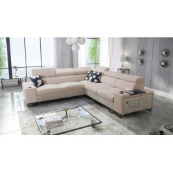 Prestige III corner sofa with sleeping function and USB port - Soft to the touch, Freya 210.04 + Tauro 8203