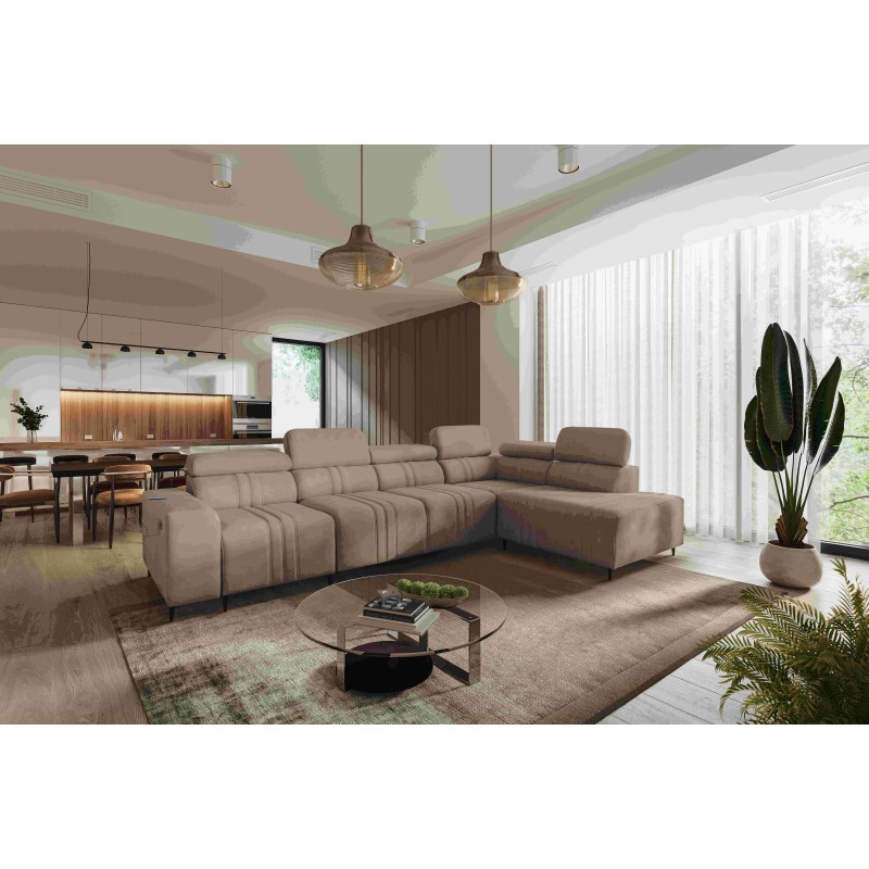 Esquinero Exclusivo Verona XI con función de cama en tela de terciopelo, Vena 14 | Tus Muebles Ideales