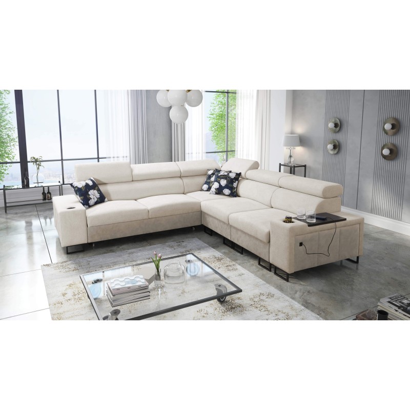 Ecksofa Prestige III mit Schlaffunktion und USB-Anschluss - Weich im Griff, Freya 210.02 + Tauro 8203