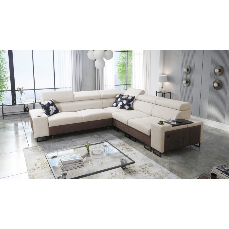 Prestige III corner sofa with sleeping function and USB port - Soft to the touch, Freya 210.02 + Tauro 8202