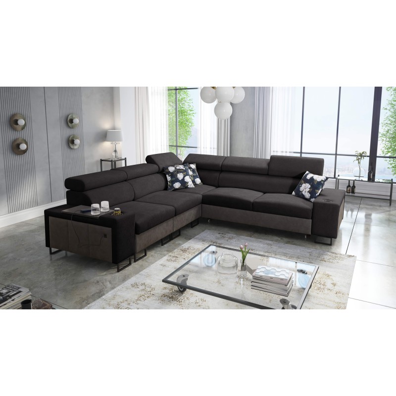 Prestige III corner sofa with sleeping function and USB port - Soft to the touch, Freya 210.25 + Tauro 8207