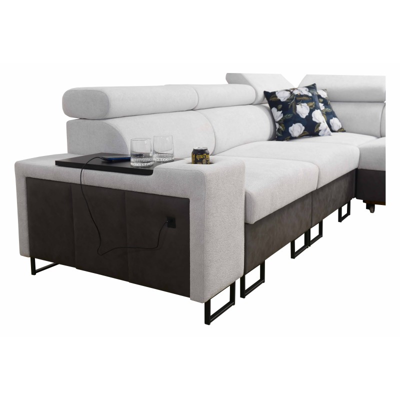 Narożnik Prestige III z funkcją spania i portem usb - Miękka w dotyku, Freya 210.23 + Tauro 8207