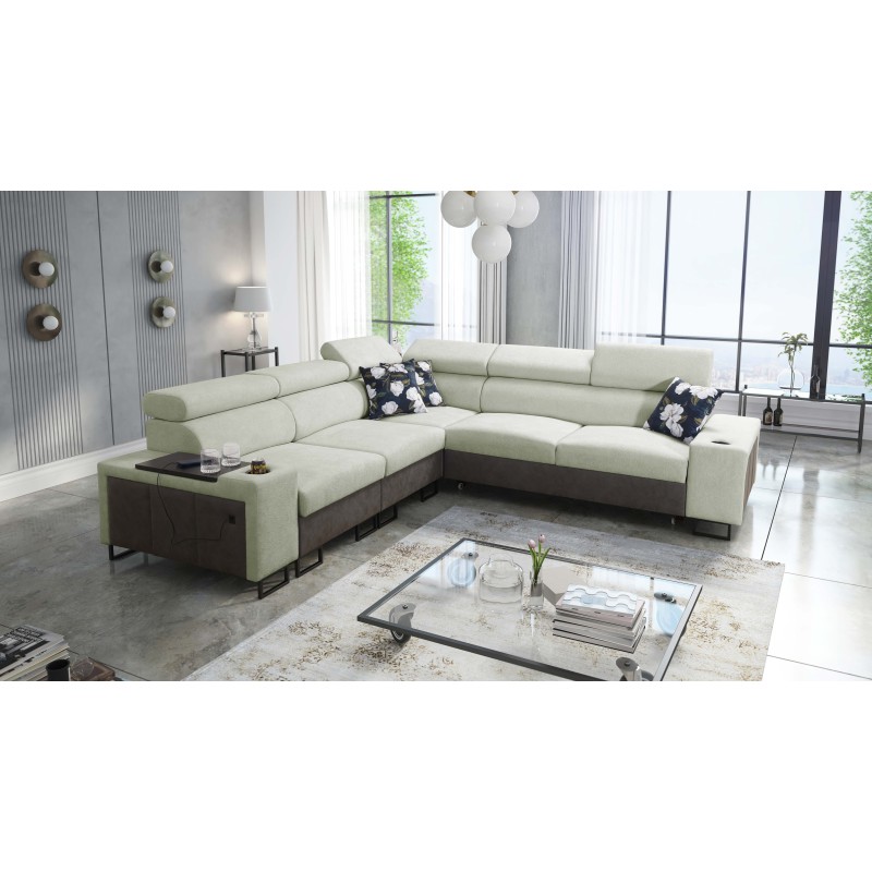 Esquina Prestige III con función de cama y puerto USB - Suave al tacto, Freya 210.11 + Tauro 8207