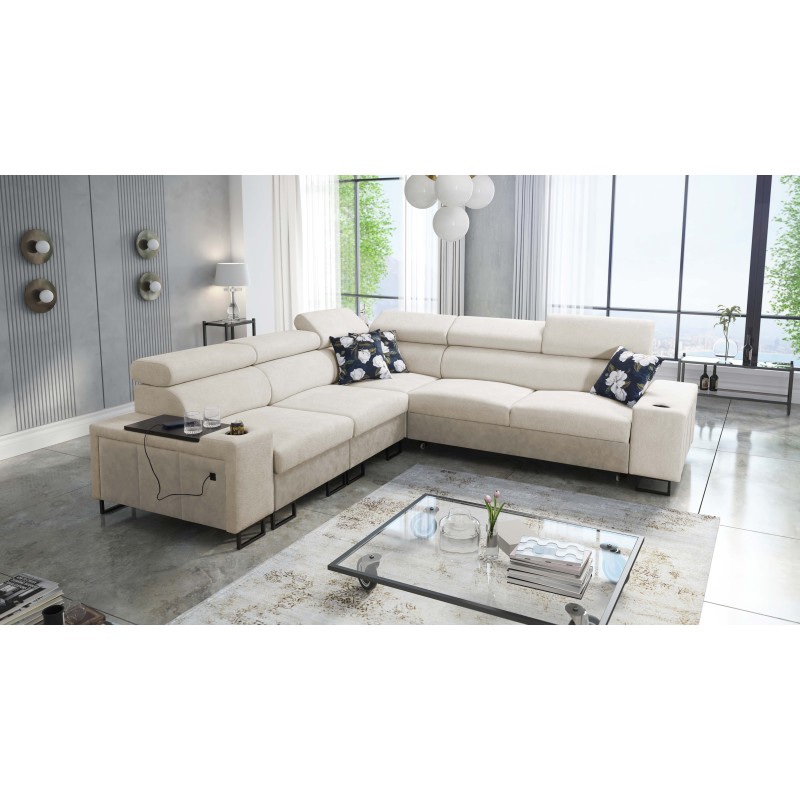 Prestige III corner sofa with a sleeping function and USB port - Soft to the touch, Freya 210.02 + Tauro 8203