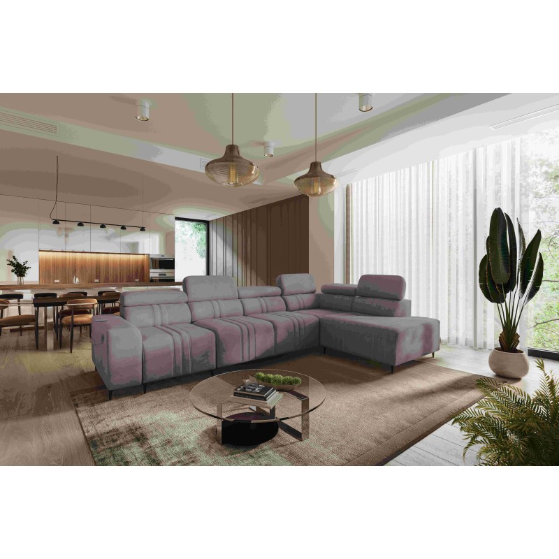 Sofá Esquinero Exclusivo Verona XI con función de cama en tela de Terciopelo, Vena 8 | Tus Muebles Ideales