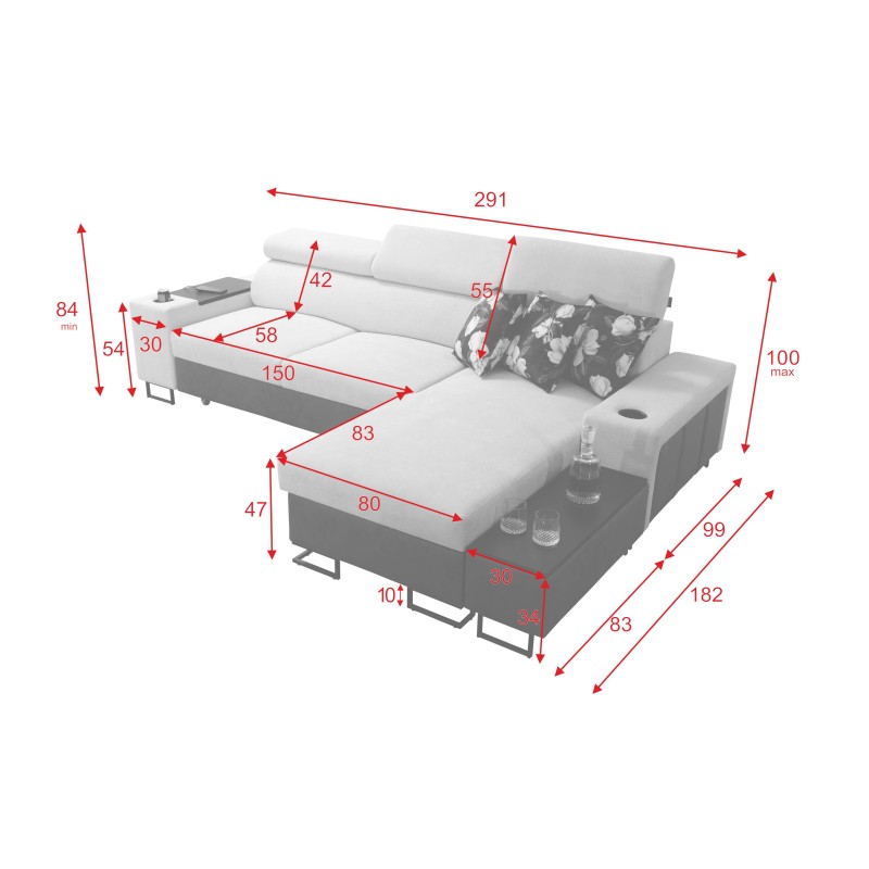 Prestige I Maxi corner sofa with a sleeping function and USB port - Plecionka, Sawana 96