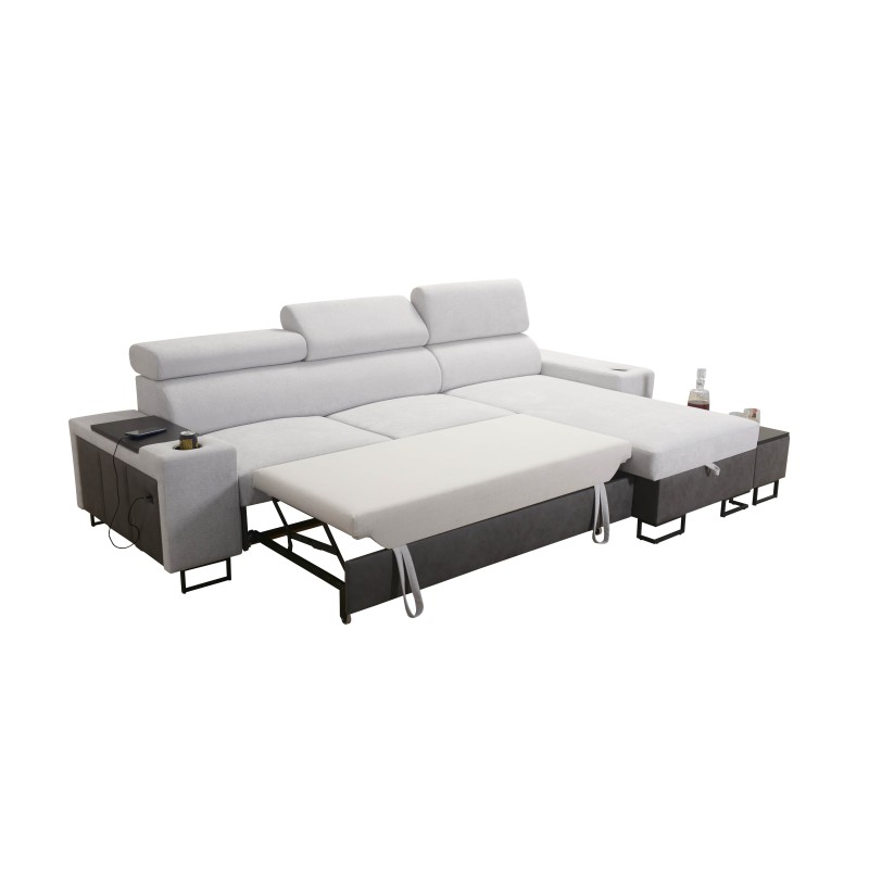 Prestige I Maxi corner sofa with a sleeping function and USB port - Plecionka, Sawana 96