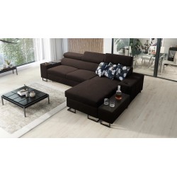 Sofá esquinero Prestige I Maxi con función de cama y puerto USB - Tejido, Sawana 26