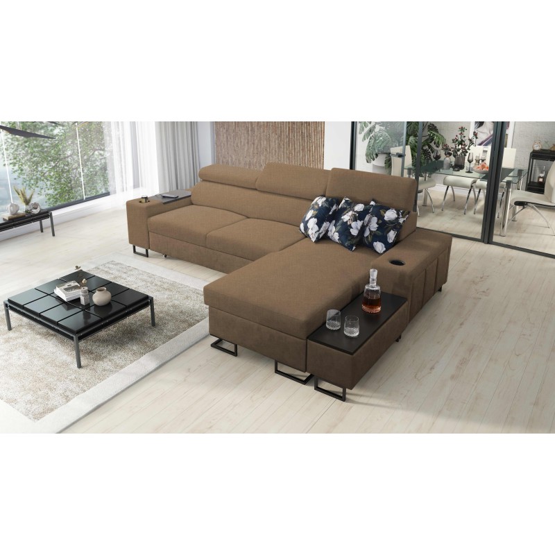 Sofá esquinero Prestige I Maxi con función de cama y puerto USB - Tejido, Sawana 25