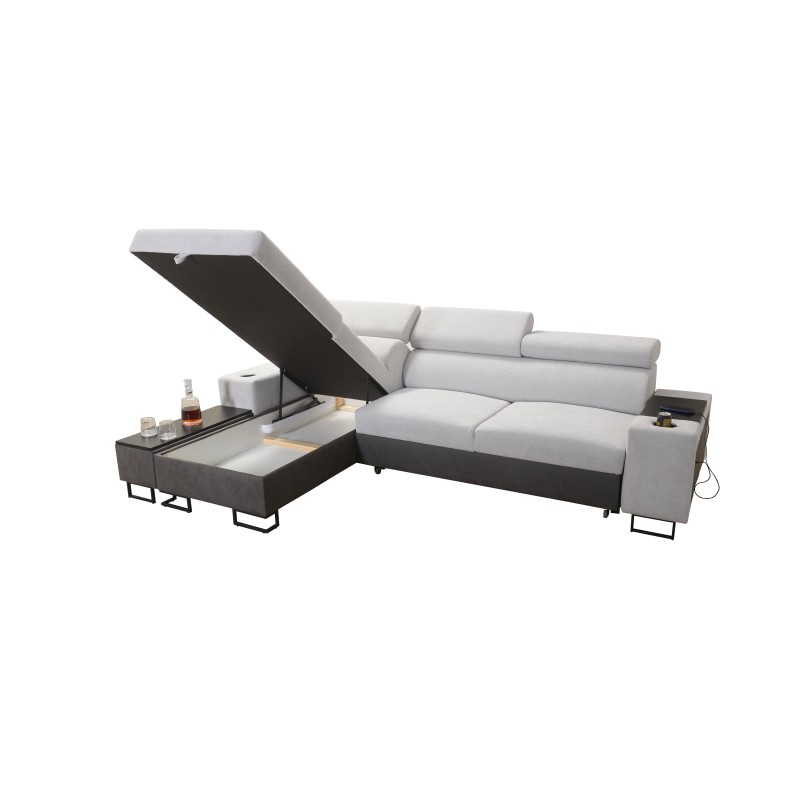 Prestige I Maxi corner sofa with sleeping function and USB port - Weave, Sawana 84