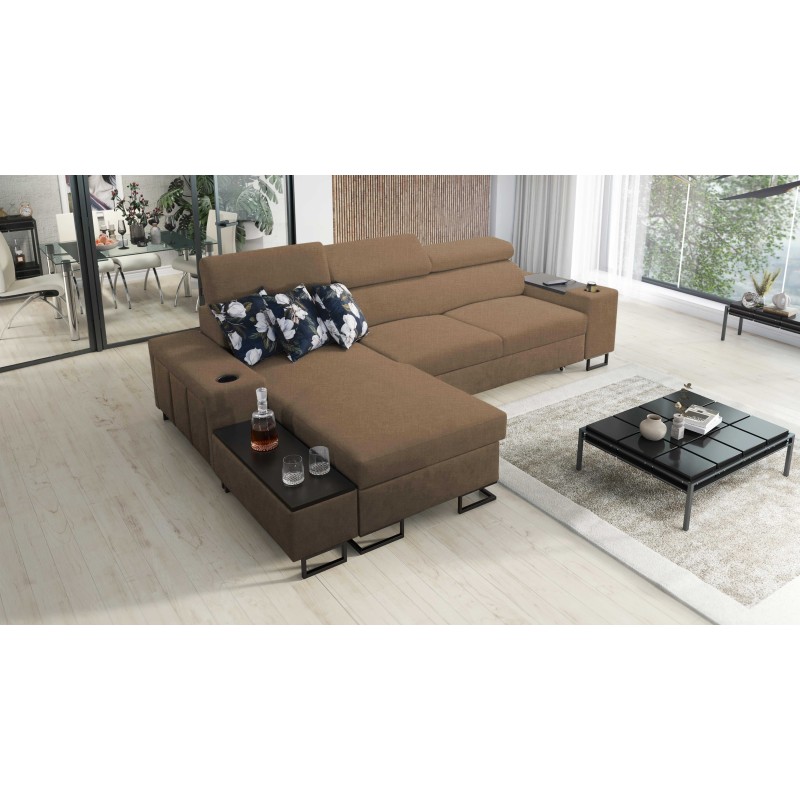 Sofá esquinero Prestige I Maxi con función de cama y puerto USB - Tejido, Sawana 25