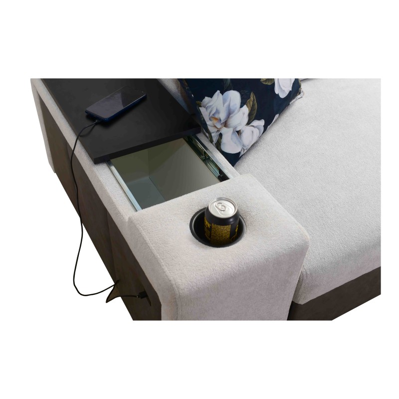 Prestige I Maxi corner sofa with a sleeping function and USB port - Soft to the touch, Freya 210.24 + Tauro 8207