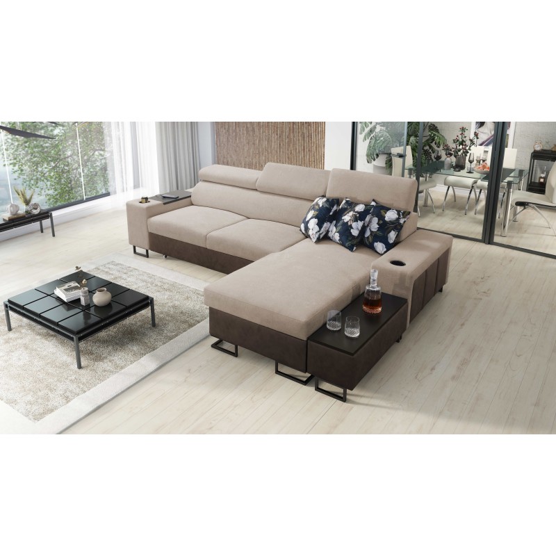 Prestige I Maxi corner sofa with a sleeping function and USB port - Soft to the touch, Freya 210.04 + Tauro 8202