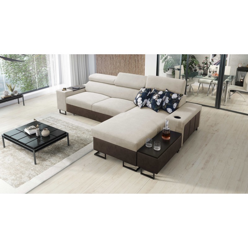 Prestige I Maxi Corner Sofa with Sleeping Function and USB Port - Soft to the Touch, Freya 210.02 + Tauro 8202