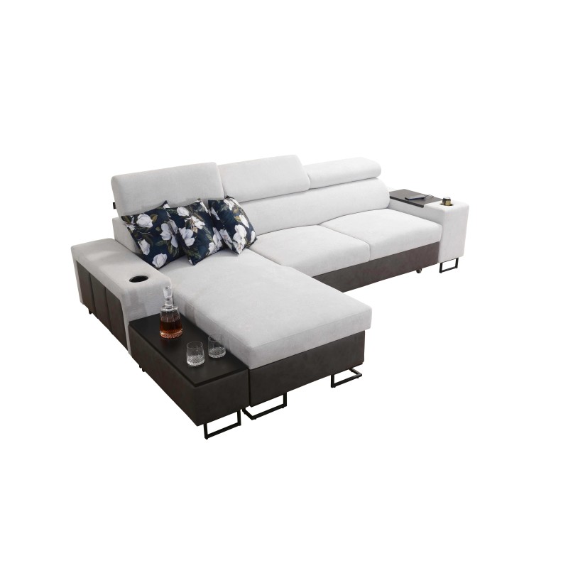 Prestige I Maxi corner sofa with a sleeping function and USB port - Soft to the touch, Freya 210.24 + Tauro 8207