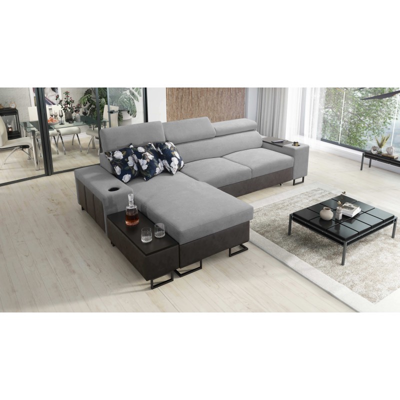 Prestige I Maxi corner sofa with sleeping function and USB port - Soft to the touch, Freya 210.20 + Tauro 8207
