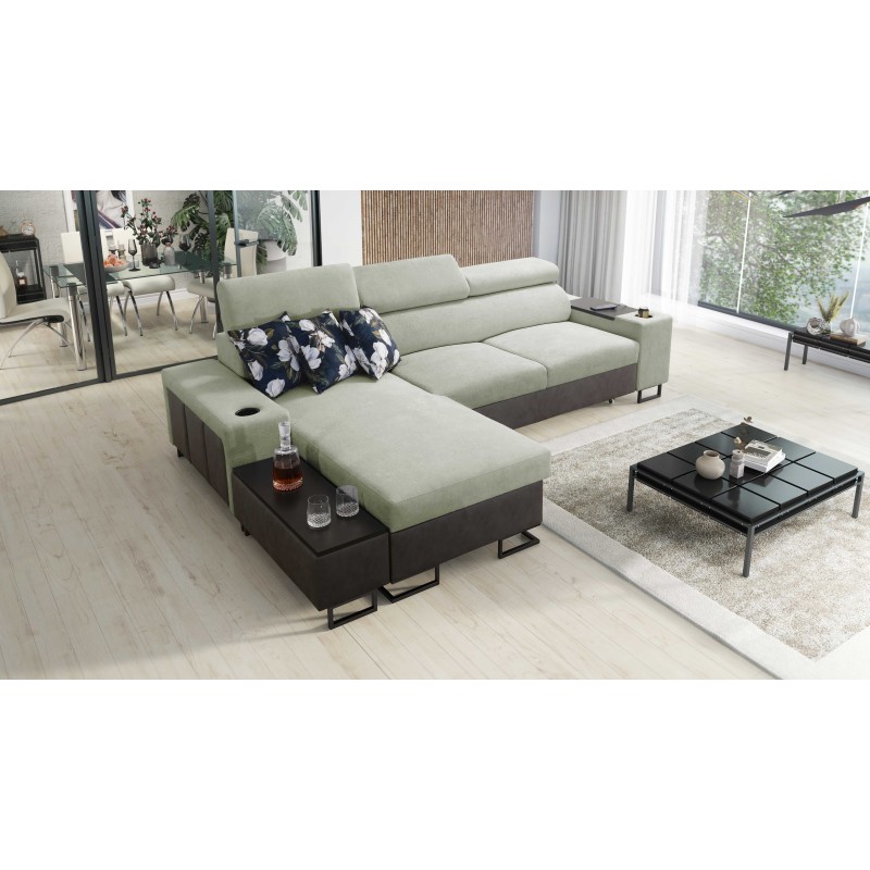 Prestige I Maxi corner sofa with a sleeping function and USB port - Soft to the touch, Freya 210.11 + Tauro 8207