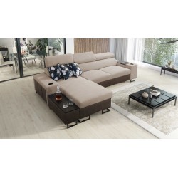 Prestige I Maxi corner sofa with a sleeping function and USB port - Soft to the touch, Freya 210.04 + Tauro 8202