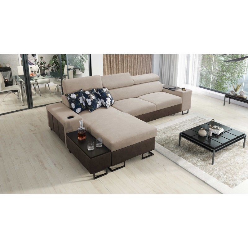 Prestige I Maxi corner sofa with a sleeping function and USB port - Soft to the touch, Freya 210.04 + Tauro 8202