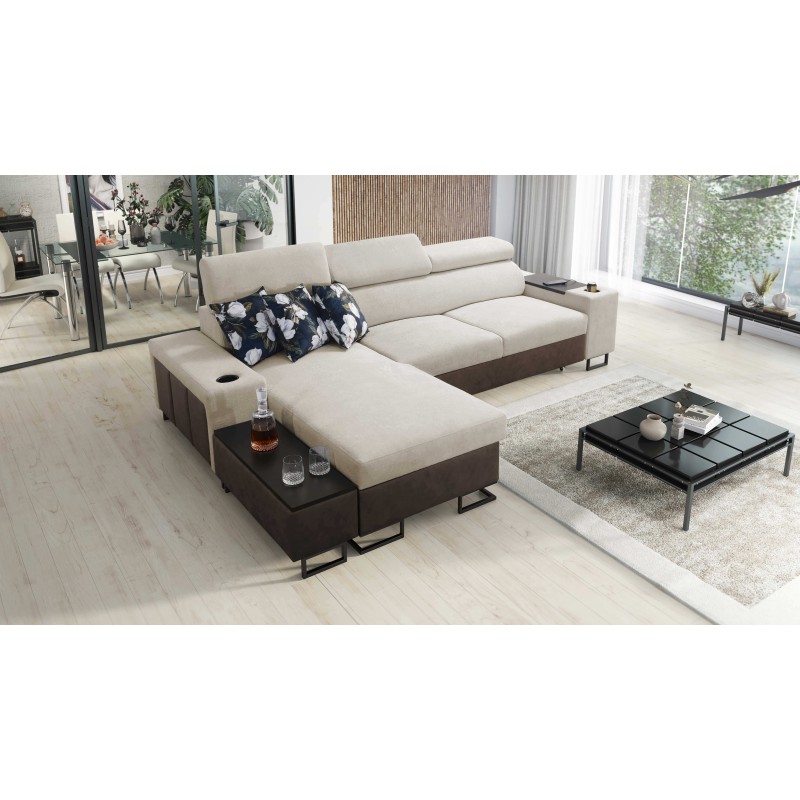 Prestige I Maxi Corner Sofa with Sleeping Function and USB Port - Soft to the Touch, Freya 210.02 + Tauro 8202