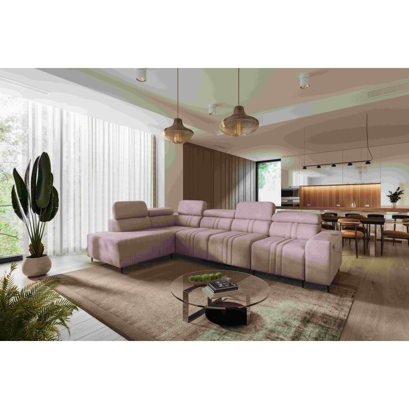 Sofá Esquinero Exclusivo Verona XI con función de dormir en tela de terciopelo, Vena 10 | Tus Muebles Ideales