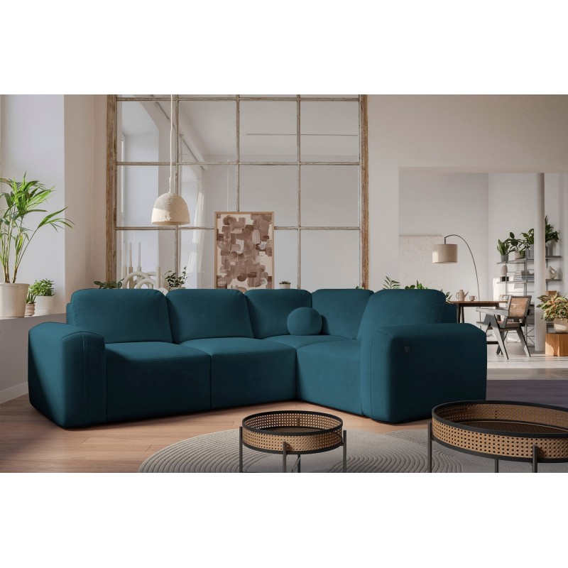 Esquinero Monaco II con función de cama en tela de terciopelo, Velo 631: elegancia y funcionalidad en uno.