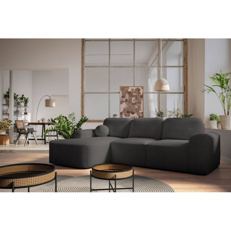 Elegantes Ecksofa Monaco I mit Schlaffunktion, bezogen mit Veloursstoff, Velo 635.