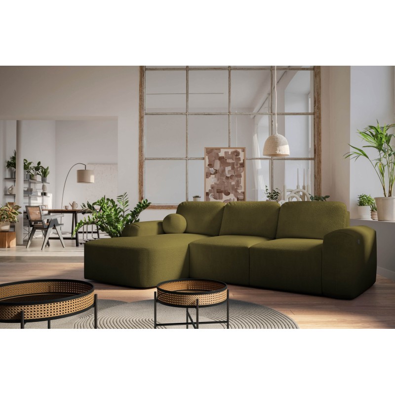 Elegant Monaco I Corner Sofa with Sleeping Function, Upholstered in Velvet Fabric, Velo 629
