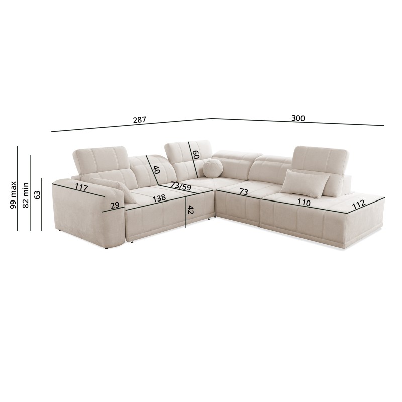 Luxor IX Corner Sofa with Sleeping Function, Fabric Wind 05