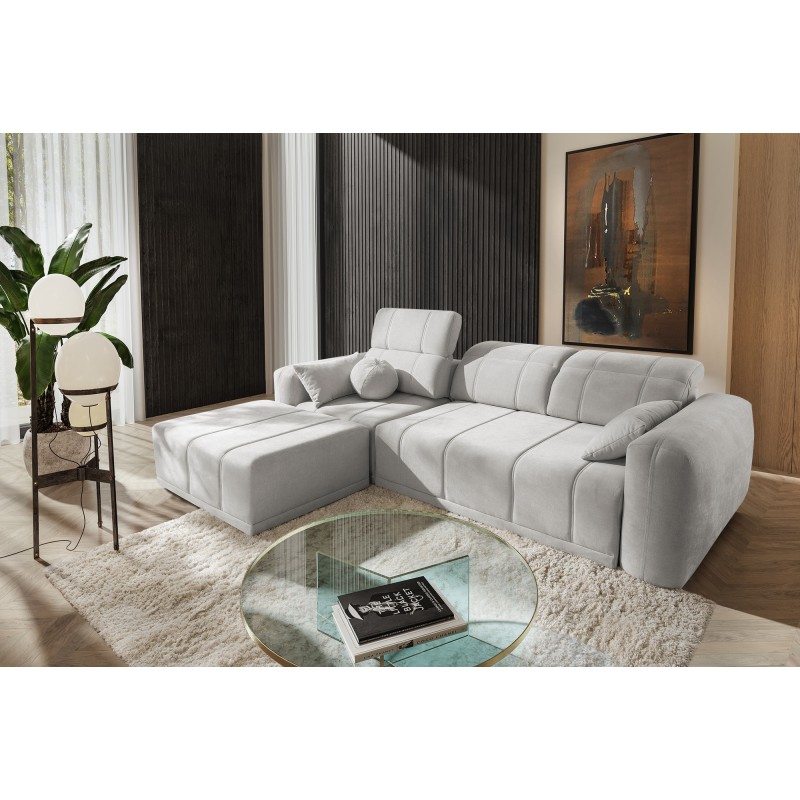 Sofá esquinero Luxor I con función de cama en tela Plecionka, Wind 84 - Lujo y comodidad en tu salón