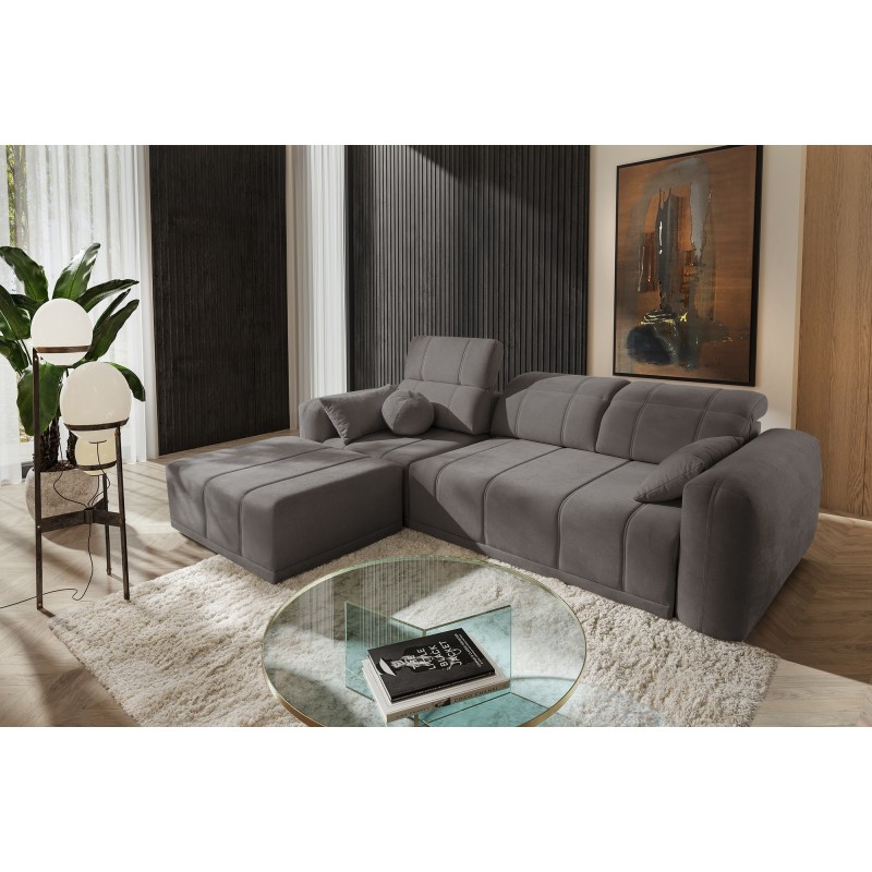 Esquinero Luxor I con función de cama en tela Plecionka, Wind 21 - Lujo y comodidad en tu sala de estar