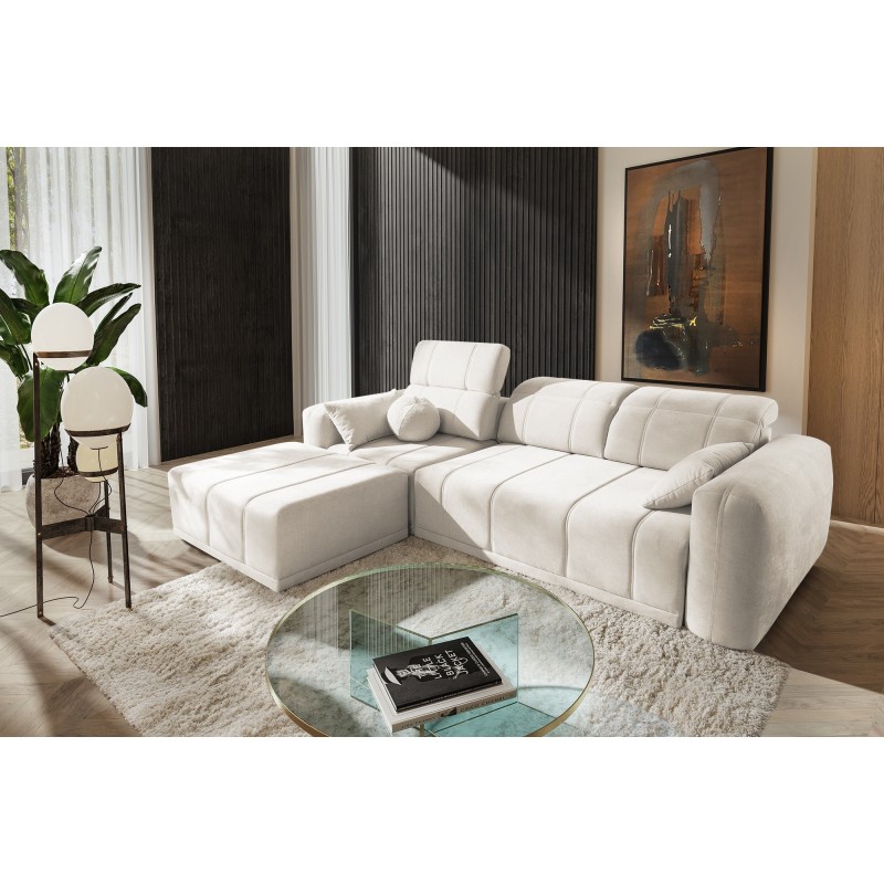 Luxor I Ecksofa mit Schlaffunktion im Stoff Plecionka, Wind 02 - Luxus und Komfort in Ihrem Wohnzimmer