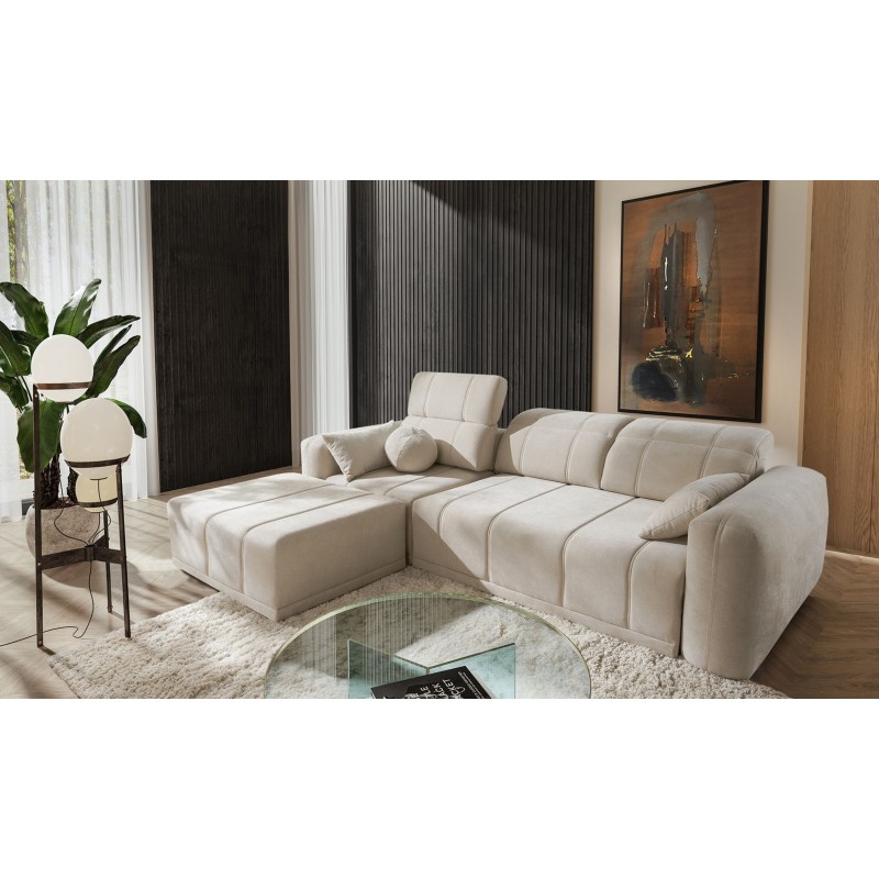 Luxor I Ecksofa mit Schlaffunktion im Stoff Plecionka, Wind 05 - Luxus und Komfort in Ihrem Wohnzimmer