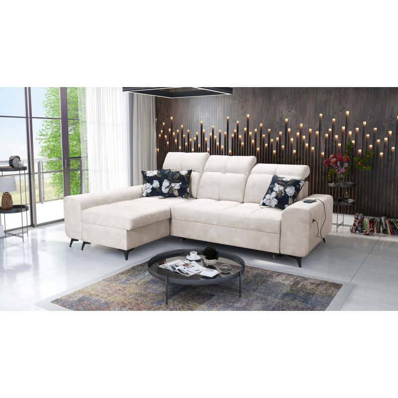 Sofá esquinero Ascot I con función para dormir y puerto USB | Muebles de estilo atemporal.