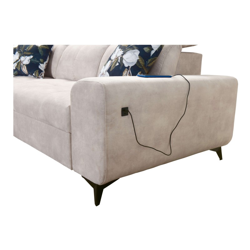 Sofá esquinero Ascot I con función para dormir y puerto USB | Muebles de estilo atemporal.