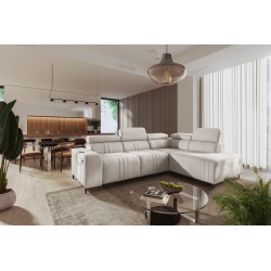 Verona VII Corner Sofa with Sleeping Function in Velvet Fabric, Vena 9 – Elegance and Functionality