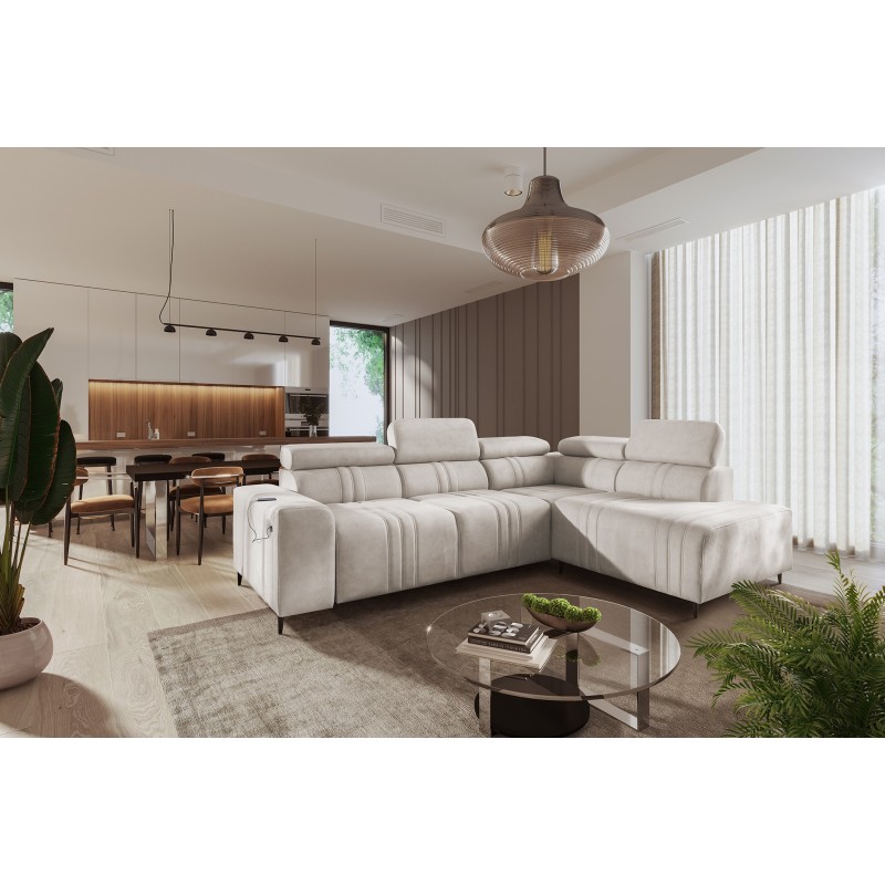 Sofá esquinero Verona VII con función de cama en tela de terciopelo, Vena 9: elegancia y funcionalidad