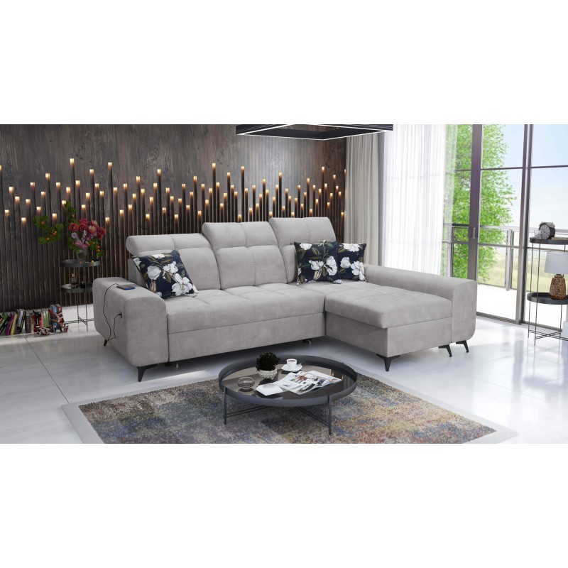 Sofá esquinero Ascot I con función para dormir y puerto USB | Muebles de estilo atemporal.
