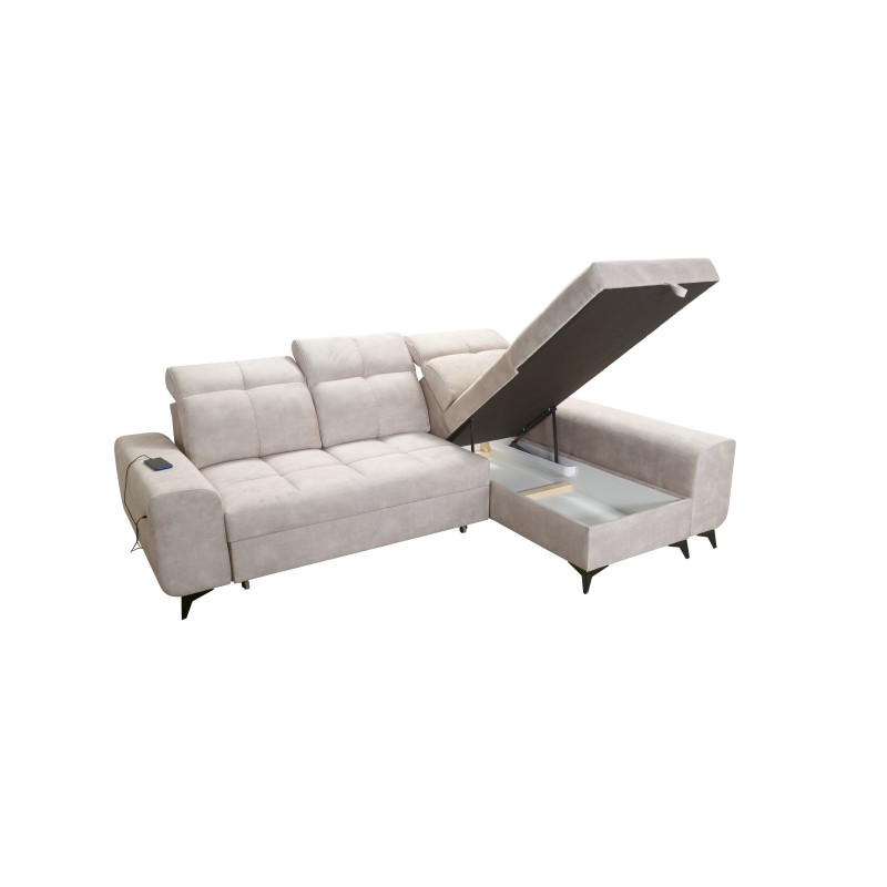 Sofá esquinero Ascot I con función para dormir y puerto USB | Muebles de estilo atemporal.