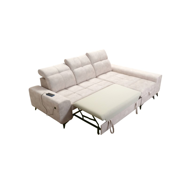Sofá esquinero Ascot I con función para dormir y puerto USB | Muebles de estilo atemporal.