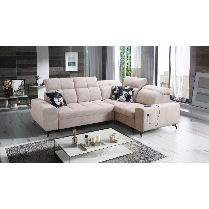 Ecksofa Ascot II mit Schlaffunktion, USB-Anschluss und verstellbaren Kopfstützen Samt, Wave 2 | Ihre Möbelmarke