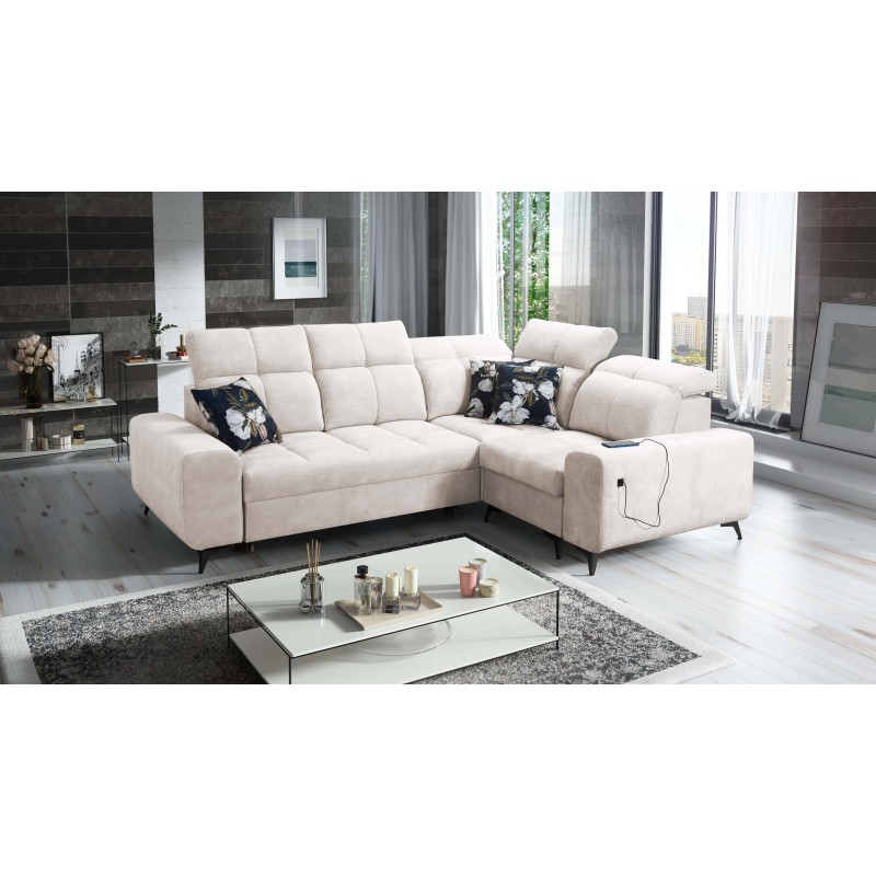 Ascot II corner sofa with a sleeping function, USB port, and adjustable headrests in Velvet, Wave 1 | Your furniture brand