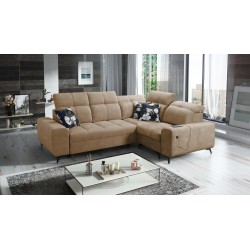 Sofá esquinero Ascot II con función de cama, puerto USB y reposacabezas ajustables en terciopelo, Wave 4 | Tu marca de muebles.