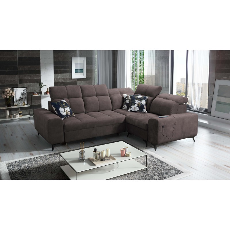 Ascot II Corner Sofa with Sleeping Function, USB Port, and Adjustable Headrests in Velvet, Wave 10 | Your Furniture Brand