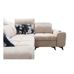 Esquinero Ascot II con función de cama, puerto USB y reposacabezas ajustables Terciopelo, Wave 12 | Tu marca de muebles