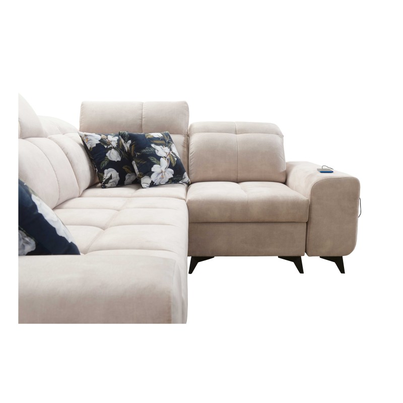 Esquinero Ascot II con función de cama, puerto USB y reposacabezas ajustables Terciopelo, Wave 12 | Tu marca de muebles