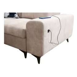 Esquinero Ascot II con función de cama, puerto USB y reposacabezas ajustables Terciopelo, Wave 12 | Tu marca de muebles