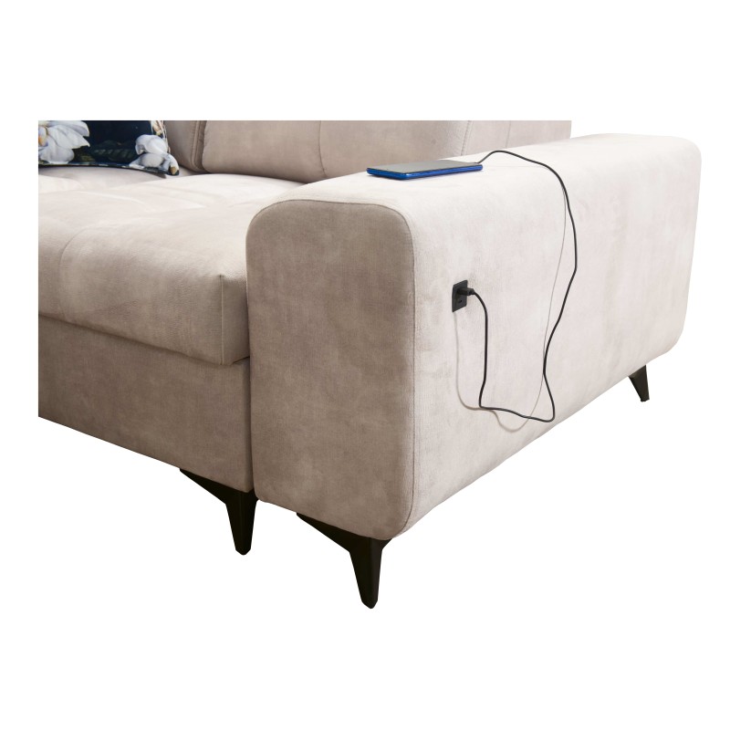 Esquinero Ascot II con función de cama, puerto USB y reposacabezas ajustables Terciopelo, Wave 12 | Tu marca de muebles